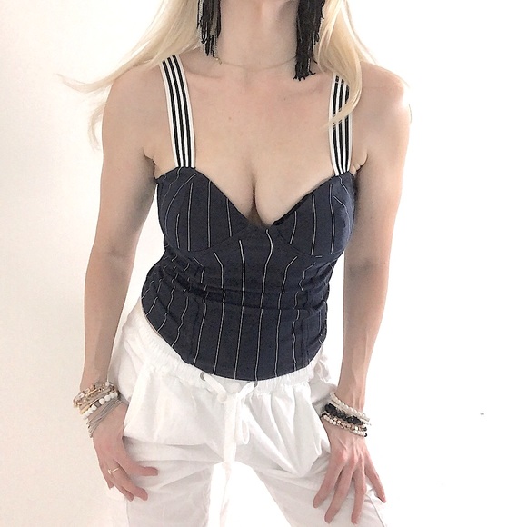 Zara Navy and White Striped Stretchy Bustier Top - Picture 3 of 4